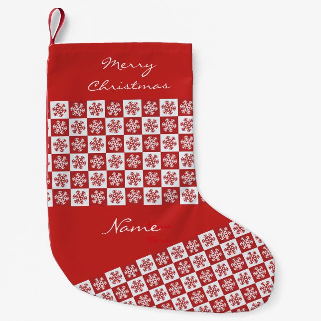 Petite Chaussette De Noël Chèque rouge/blanc motif flocon de neige Thunder_C (Devant)