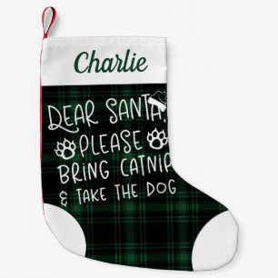 Petite Chaussette De Noël Cher Père Noël Apporte Catnip Vert Plaid Drôle Cha