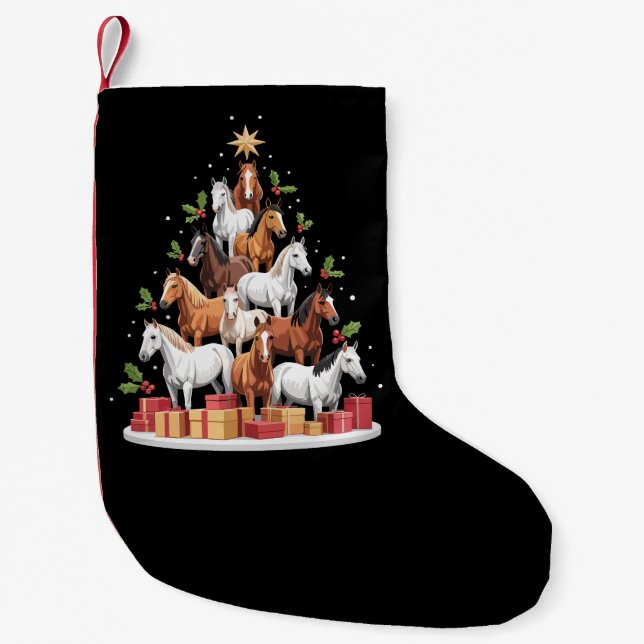 Petite Chaussette De Noël Cheval Arbre Noël Chevaux Noël Cadeaux Noël (Devant)