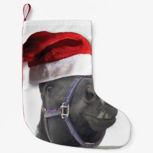 Petite Chaussette De Noël Cheval avec Casquette du Père Noël