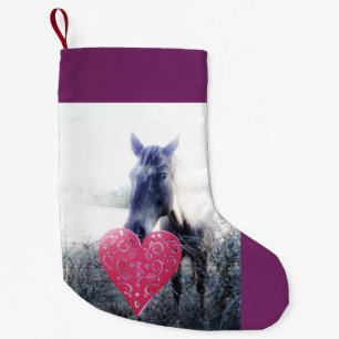 Petite Chaussette De Noël Cheval de Noël rétro violet et coeur