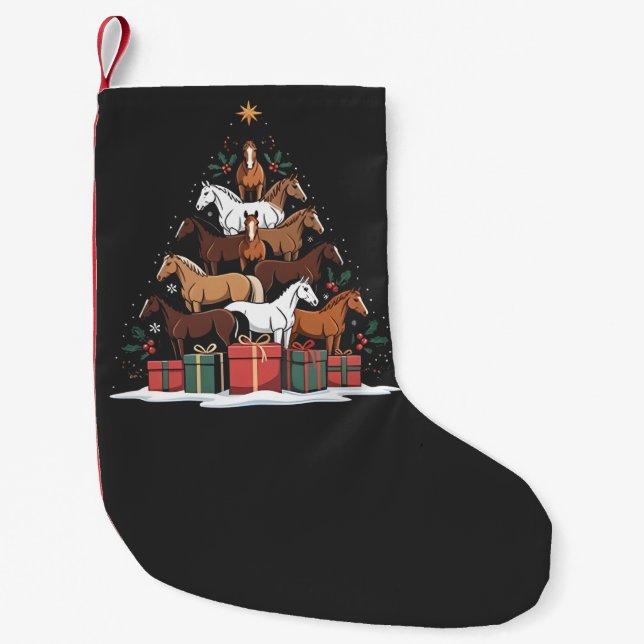 Petite Chaussette De Noël Cheval en forme d'arbre de Noël Equine Noël (Devant)