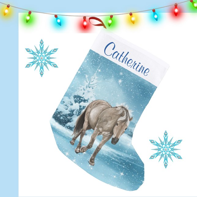 Petite Chaussette De Noël Cheval En Scène D'Hiver Stocker Personnalisé (Créateur téléchargé)