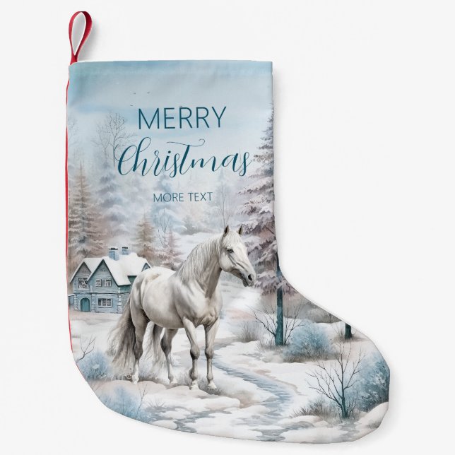 Petite Chaussette De Noël Cheval hiver scène neige forêt Noël (Devant)