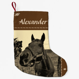 Petite Chaussette De Noël Cheval noir Brown de Noël de ton de sépia