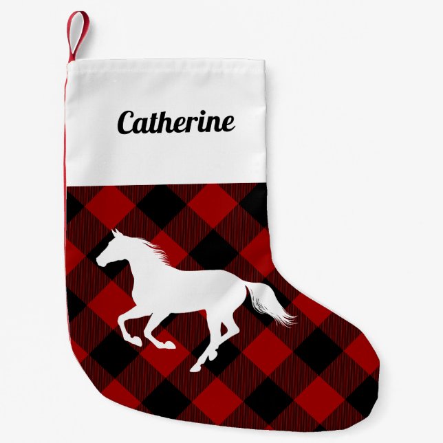 Petite Chaussette De Noël Cheval sur Buffalo Rouge Plaid Custom (Devant)