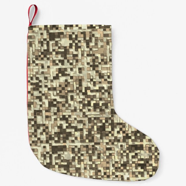 Petite Chaussette De Noël Chevauchement de petits carrés dans les tons marro (Devant)