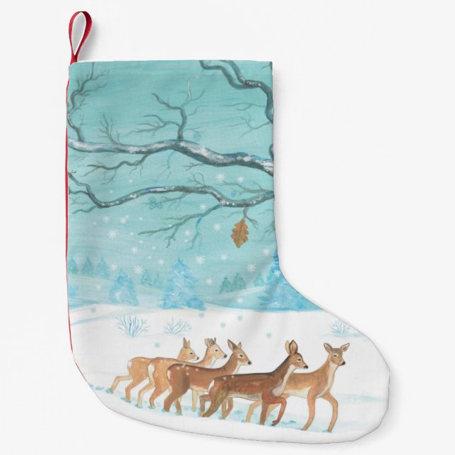 Petite Chaussette De Noël Chevreuil en hiver (Devant)