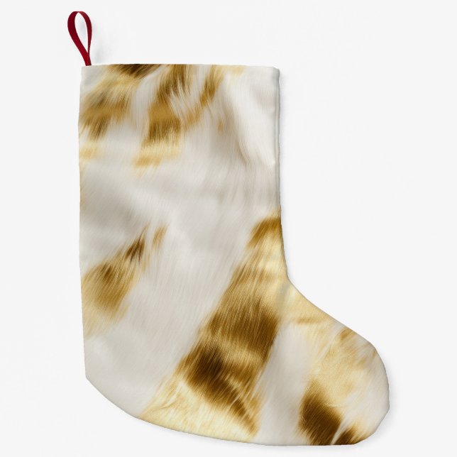 Petite Chaussette De Noël Chic Gold White Cowhide Western (Devant)