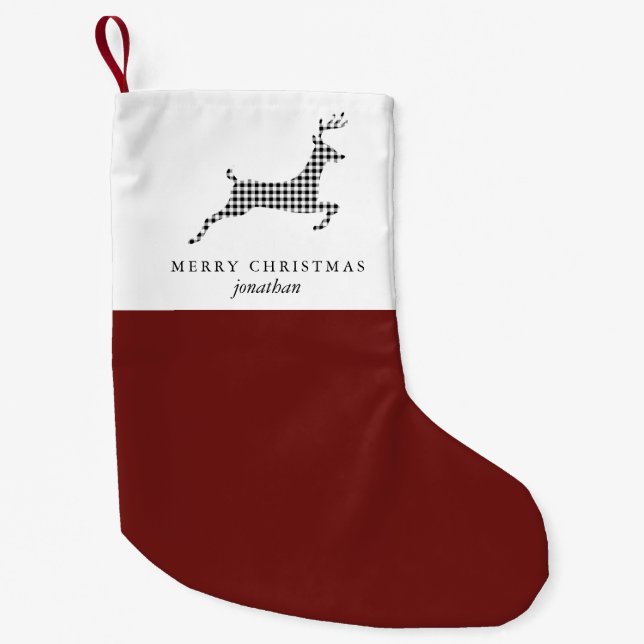 Petite Chaussette De Noël Chic Rustic Plaid Deer avec Ajouter un nom Rouge N (Devant)