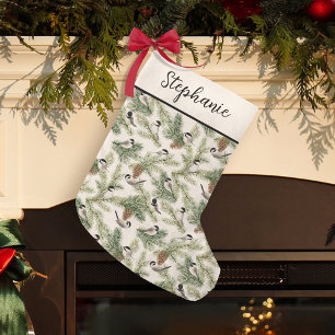 Petite Chaussette De Noël Chickadee d'hiver Bois Aquarelle Noël