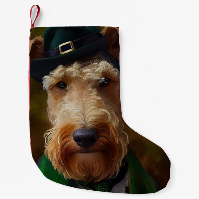 Petite Chaussette De Noël chien airedale à la Saint-Patrick (Devant)