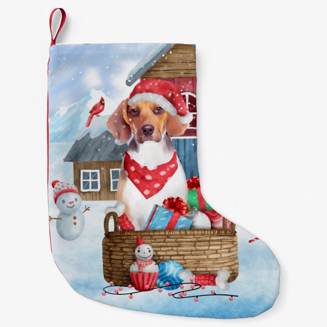 Petite Chaussette De Noël Chien beagle dans la neige Maison de Chien de Noël (Devant)