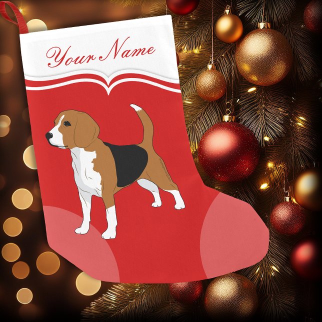 Petite Chaussette De Noël Chien Beagle Rouge Uni Personnalisé (Personalized Beagle Christmas stocking)