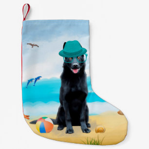 Petite Chaussette De Noël Chien berger allemand noir sur la plage