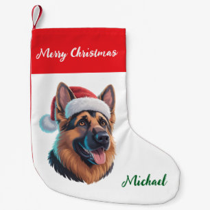 Petite Chaussette De Noël Chien berger allemand personnalisé en chapeau de P