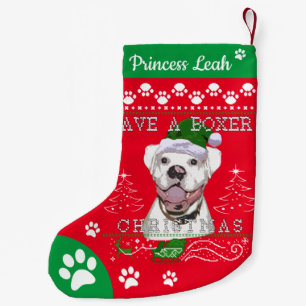 Petite Chaussette De Noël Chien blanc de boxe - Chien de Noël