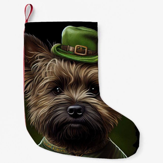 Petite Chaussette De Noël Chien Cairn Terrier en robe de la Saint-Patrick (Devant)