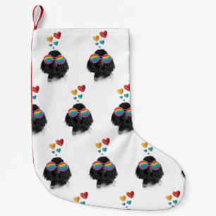 Petite Chaussette De Noël Chien Caniche avec la Saint-Valentin coeurs