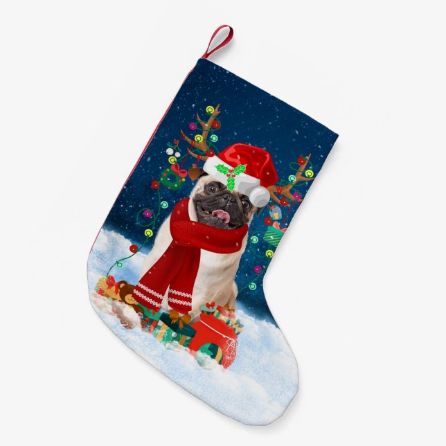Petite Chaussette De Noël Chien carlin avec cadeaux de Noël (Devant (Accrochage))