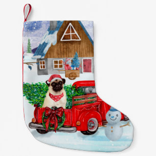 Petite Chaussette De Noël Chien Carlin dans un camion de livraison de Noël s
