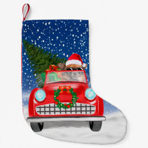 Petite Chaussette De Noël Chien Chihuahua conduisant une voiture dans la nei