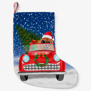 Petite Chaussette De Noël Chien Chow Chow Conduisant une Voiture Dans la Nei