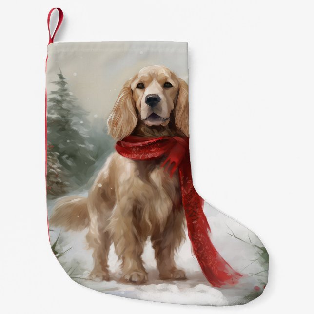 Petite Chaussette De Noël Chien Cocker Spaniel dans la neige Noël (Devant)