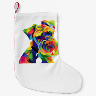 Petite Chaussette De Noël chien coloré art schnauzer maman et papa animal