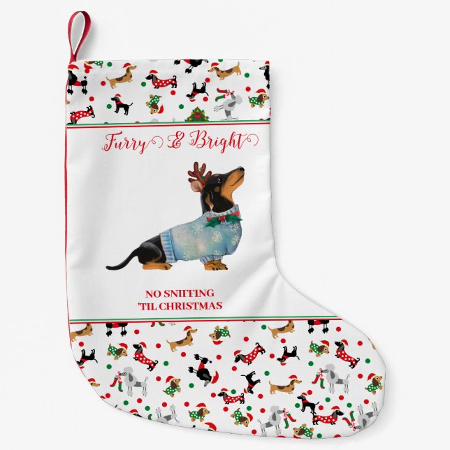 Petite Chaussette De Noël Chien Dachshund Reindeer Casquette Noël Furie bril (Devant)