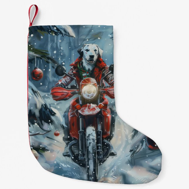 Petite Chaussette De Noël Chien dalmate équitation moto Noël (Devant)