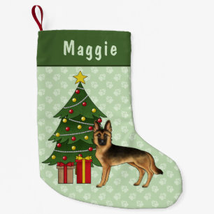 Petite Chaussette De Noël Chien de berger allemand noir et feu arbre de Noël
