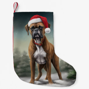 Petite Chaussette De Noël Chien de boxe en Noël de neige