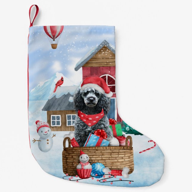 Petite Chaussette De Noël Chien de caniche dans la neige Maison de chien de  (Devant)