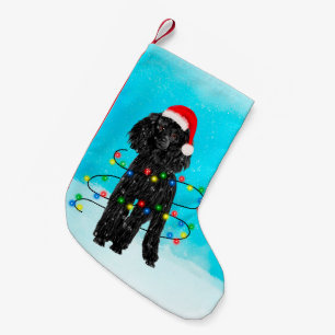 Petite Chaussette De Noël Chien de caniche se reposant dans la neige avec