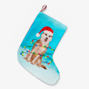 Petite Chaussette De Noël Chien de chien de traîneau sibérien dans la neig