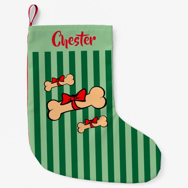 Petite Chaussette De Noël Chien de chien rayé, chien d'os et de Noël (Devant)