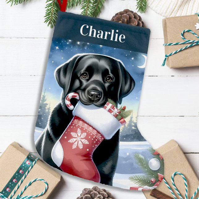 Petite Chaussette De Noël Chien de chiot festif de Black Labrador Retriever (Créateur téléchargé)