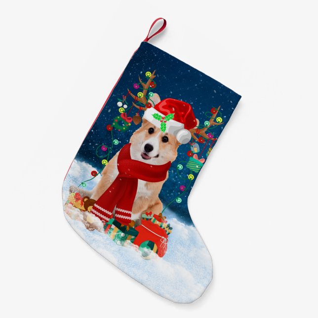 Petite Chaussette De Noël Chien de Corgi avec cadeaux de Noël (Devant (Accrochage))