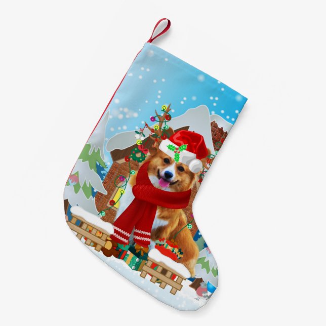 Petite Chaussette De Noël Chien de Corgi avec cadeaux de Noël (Devant (Accrochage))
