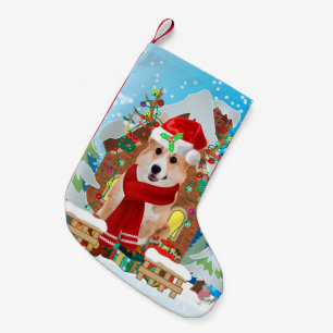 Petite Chaussette De Noël Chien de Corgi avec cadeaux de Noël