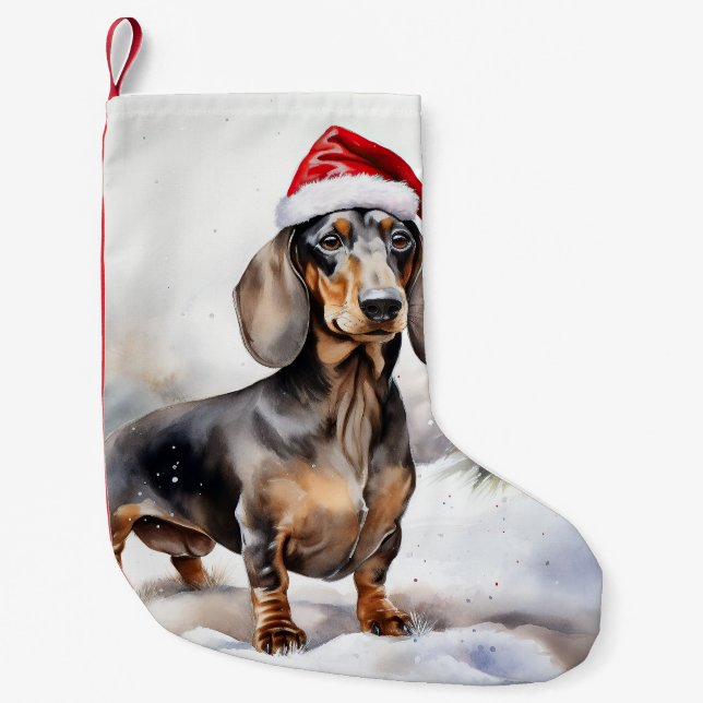 Petite Chaussette De Noël Chien de Dachshund à Noël de neige (Devant)