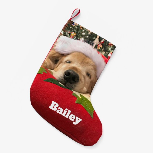 Petite Chaussette De Noël Chien de golden retriever de Noël endormi sous (Devant (Accrochage))