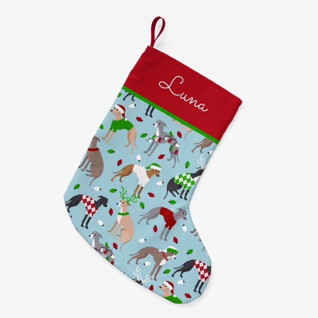 Petite Chaussette De Noël Chien de Noël italien Greyhound (Devant (Accrochage))