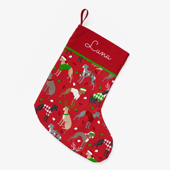 Petite Chaussette De Noël Chien de Noël italien Greyhound (Devant (Accrochage))