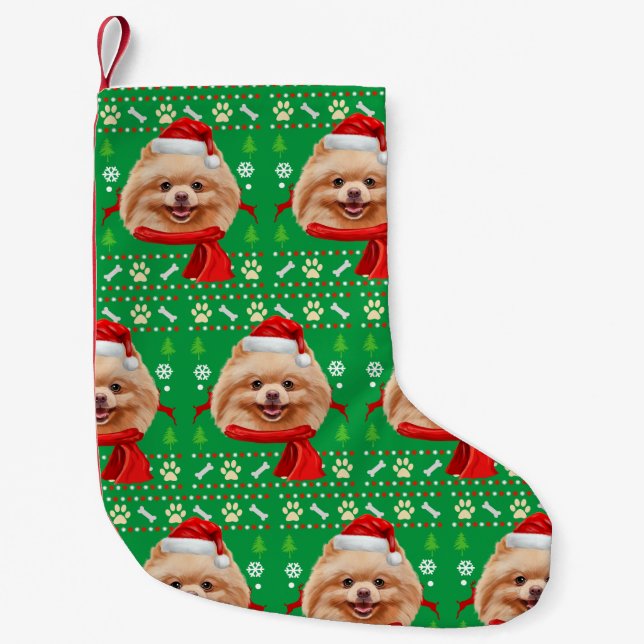 Petite Chaussette De Noël Chien de Poméranie Noël laid (Devant)