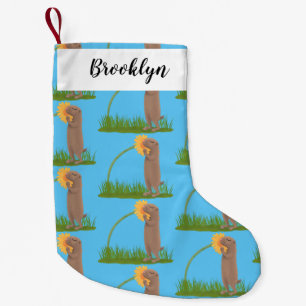 Petite Chaussette De Noël Chien de prairie mignon reniflant une fleur de des