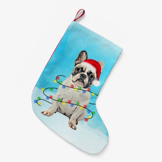 Petite Chaussette De Noël Chien de taureau français dans la neige Noël Lumiè (Devant (Accrochage))