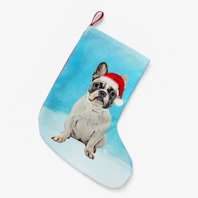 Petite Chaussette De Noël Chien de taureau français en Noël de neige (Devant (Accrochage))
