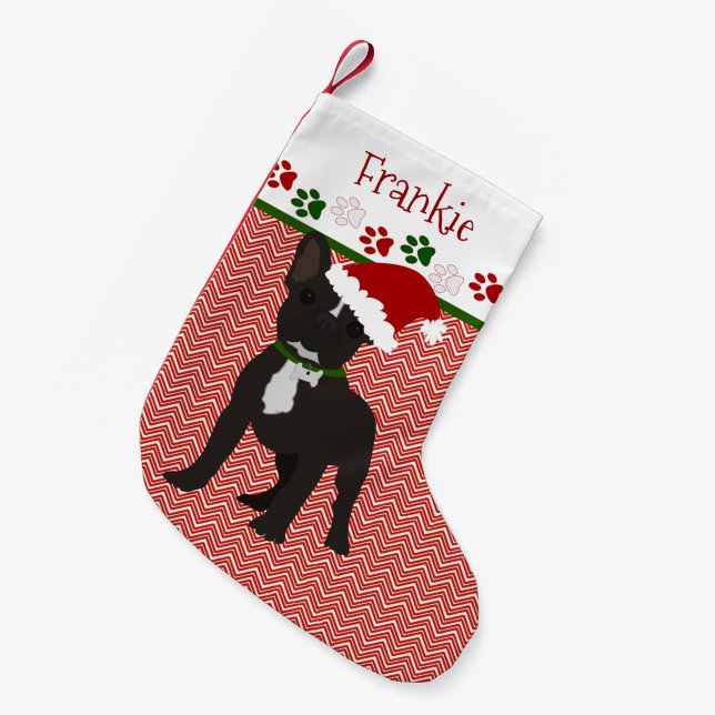 Petite Chaussette De Noël Chien de taureau français noir Père Noël personnal (Devant (Accrochage))